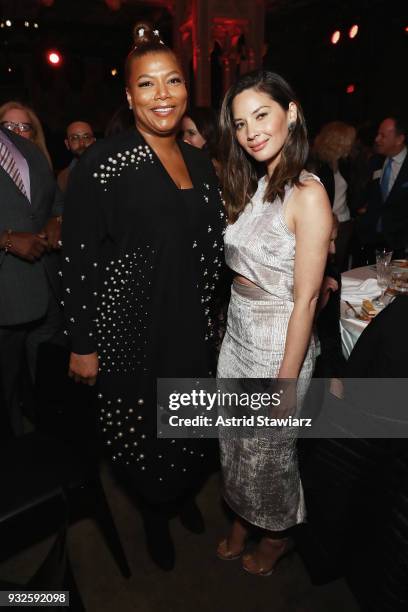 Actors Queen Latifah and Olivia Munn attend the 2018 A+E Upfront on March 15, 2018 in New York City.