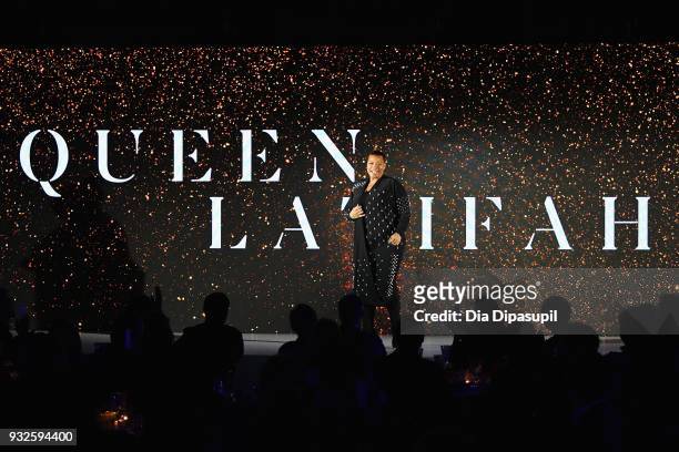 Actor Queen Latifah speaks at the 2018 A+E Upfront on March 15, 2018 in New York City.