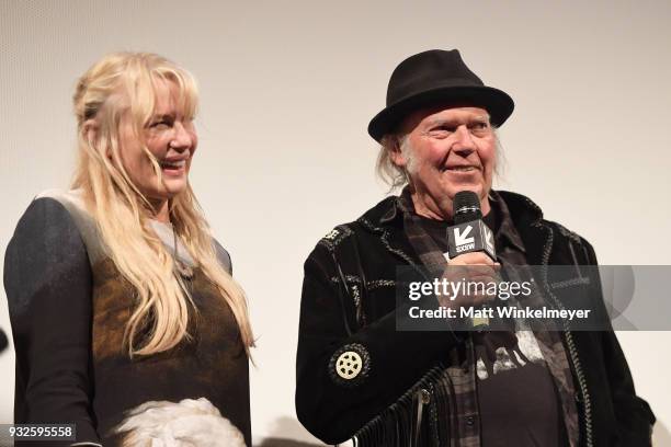 Daryl Hannah and Neil Young attend the "Paradox" Premiere 2018 SXSW Conference and Festivals at Paramount Theatre on March 15, 2018 in Austin, Texas.