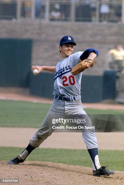 S: Pitcher Don Sutton of the Los Angeles Dodgers pitches against the New York Mets during circa 1960's Major League Baseball game at Shea Stadium in...