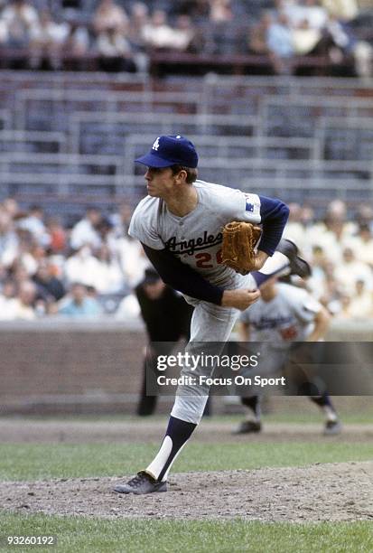 S: Pitcher Don Sutton of the Los Angeles Dodgers pitches against the Chicago Cubs during circa 1960's Major League Baseball game at Wrigley Fields in...