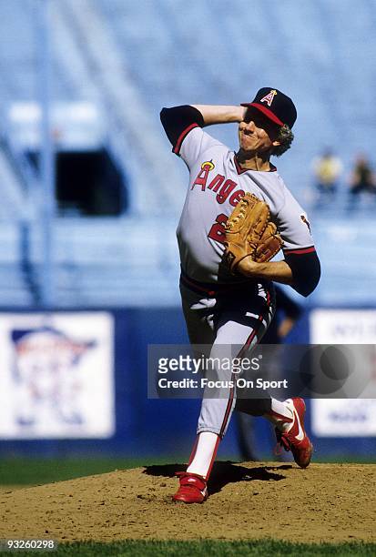 S: Pitcher Don Sutton of the California Angels pitches against the New York Yankees during circa 1980's Major League Baseball game at Yankee Stadium...