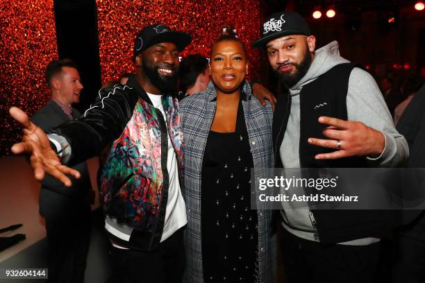 Desus Nice, Queen Latifah, and The Kid Mero attend the 2018 A+E Upfront on March 15, 2018 in New York City.