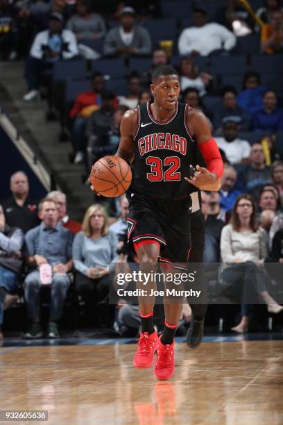 Kris Dunn of the Chicago Bulls handles the ball during the game against the Memphis Grizzlies on March 15, 2018 at FedExForum in Memphis, Tennessee....