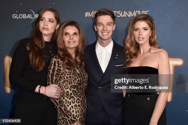 Christina Schwarzenegger, Maria Shriver, Patrick Schwarzenegger and Katherine Schwarzenegger attend Global Road Entertainment's world premiere of...