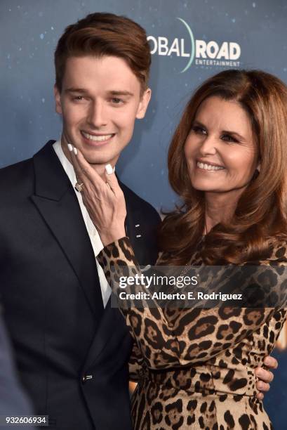 Patrick Schwarzenegger and Maria Shriver attend Global Road Entertainment's world premiere of "Midnight Sun" at ArcLight Hollywood on March 15, 2018...