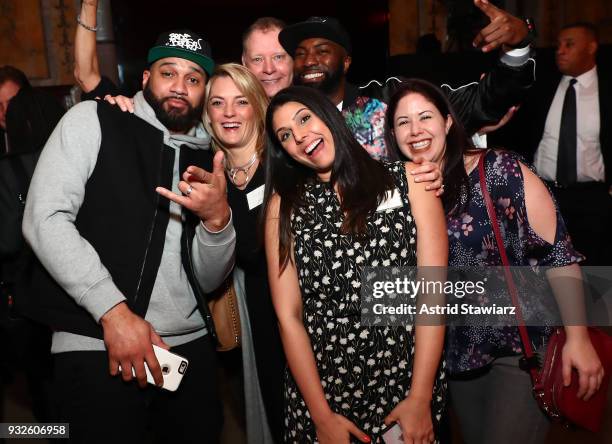 The Kid Mero, Peter Olsen, and Desus Nice attend the 2018 A+E Upfront on March 15, 2018 in New York City.