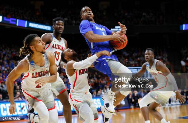 Davonta Jordan of the Buffalo Bulls drives to the basket in the first half against the Arizona Wildcats during the first round of the 2018 NCAA Men's...
