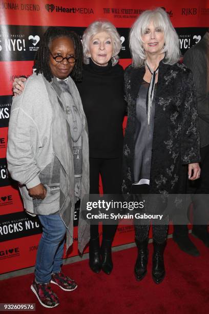 Whoopi Goldberg, Judy Collins and Emmylou Harris attend Love Rocks NYC Concert benefiting God's Love We Deliver - Red Carpet at Beacon Theatre on...