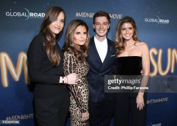 Christina Schwarzenegger, Maria Shriver, Patrick Schwarzenegger and Katherine Schwarzenegger attend Global Road Entertainment's world premiere of...