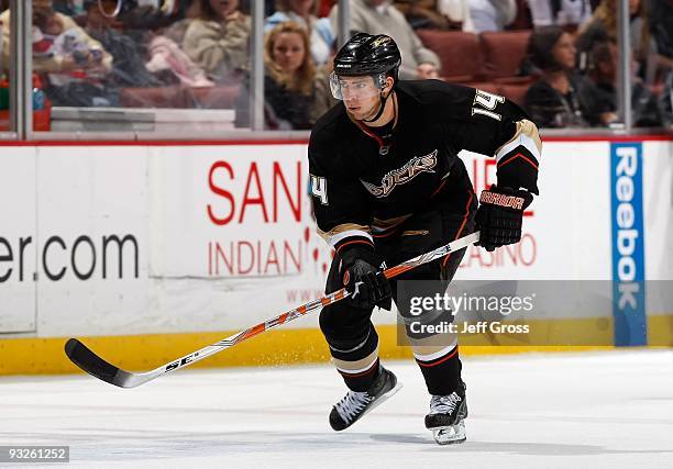 Joffrey Lupul of the Anaheim Ducks skates against the Phoenix Coyotes at the Honda Center on November 7, 2009 in Anaheim, California.