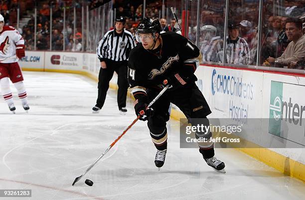 Joffrey Lupul of the Anaheim Ducks skates against the Phoenix Coyotes at the Honda Center on November 7, 2009 in Anaheim, California.