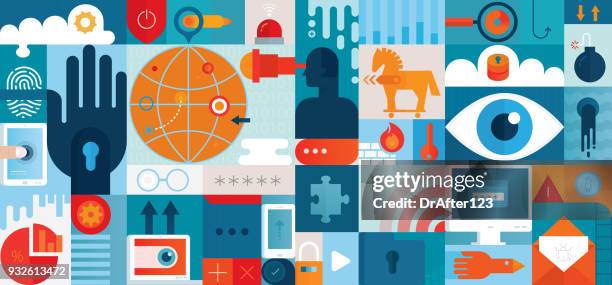 cyber security concept horizontal - trojan horse virus stock illustrations