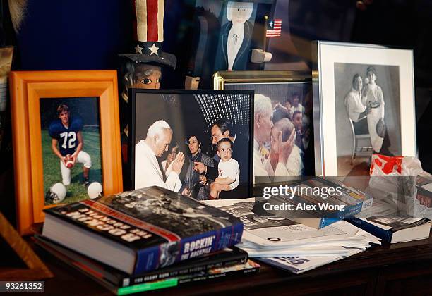 Family photos and other items are on display at the Inside Tim Russert's Office: If It's Sunday, It's "Meet the Press" exhibition at the Newseum...