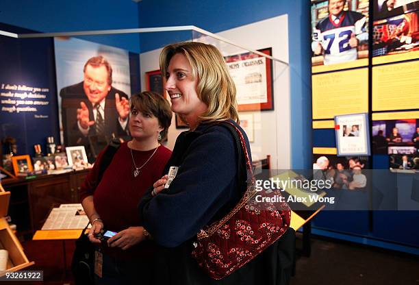Visitors stop by the Inside Tim Russert's Office: If It's Sunday, It's "Meet the Press" exhibition at the Newseum November 20, 2009 in Washington,...