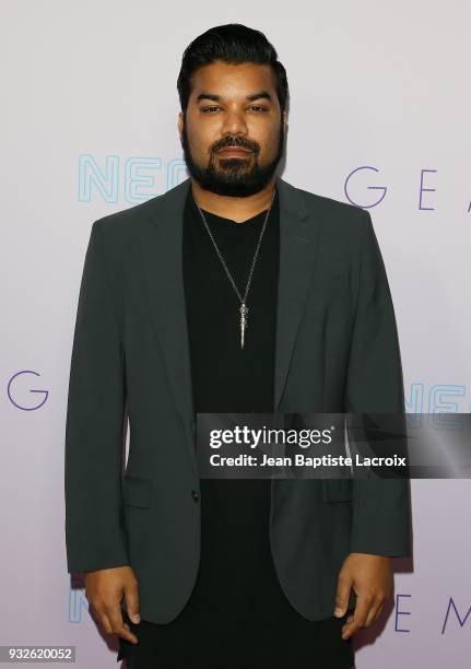 Adrian Dev attends the Neon Los Angeles premiere of 'Gemini' on March 15, 2018 in Los Angeles, California.