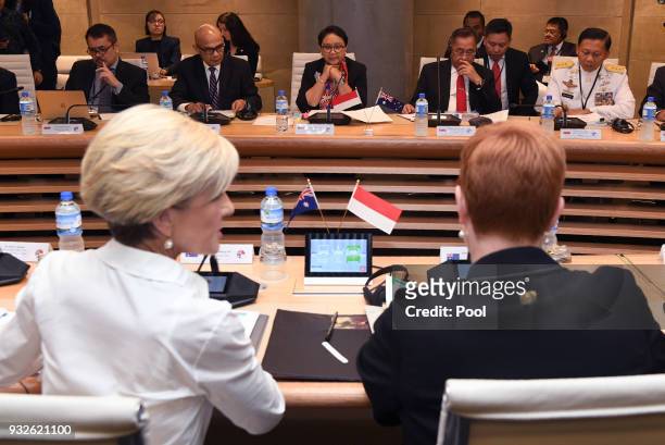 Australia's Defence Minister Marise Payne and Foreign Minister Julie Bishop hold bilateral talks with their Indonesian counterparts, Foreign Minister...