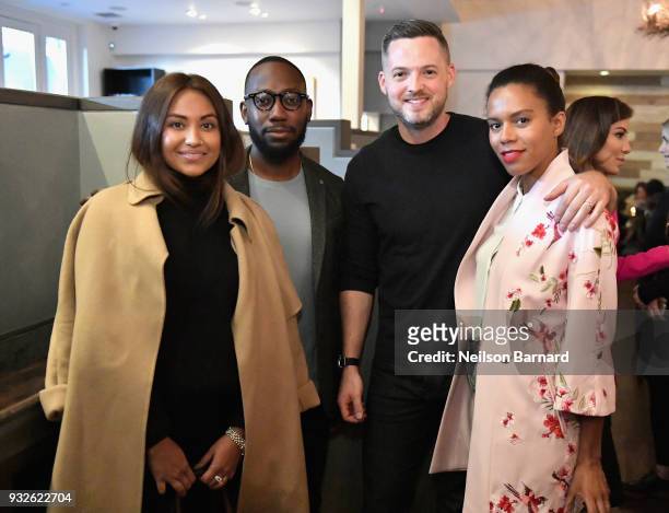 Lamorne Morris, Damien Fahey and Grasie Mercedes attend the Ted Baker London SS'18 Launch Dinner on March 15, 2018 in Los Angeles, California.