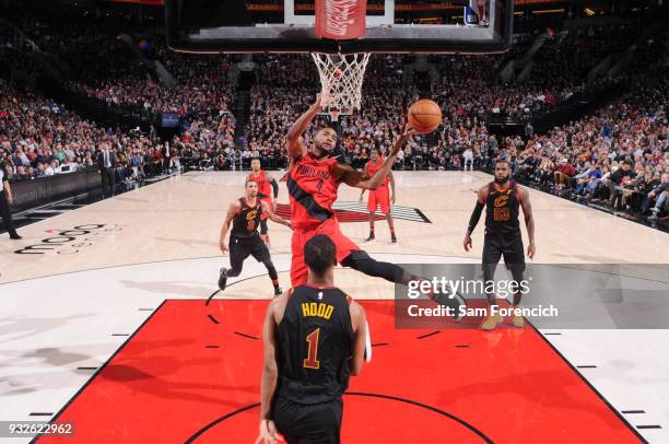 Maurice Harkless of the Portland Trail Blazers shoots the ball during the game against the Cleveland Cavaliers on March 15, 2018 at the Moda Center...