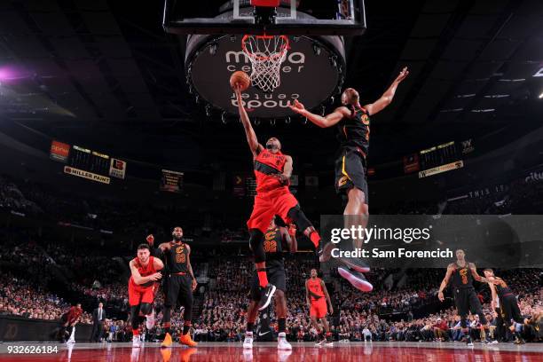 Maurice Harkless of the Portland Trail Blazers shoots the ball during the game against the Cleveland Cavaliers on March 15, 2018 at the Moda Center...