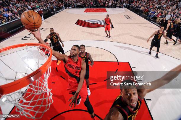 Maurice Harkless of the Portland Trail Blazers shoots the ball during the game against the Cleveland Cavaliers on March 15, 2018 at the Moda Center...