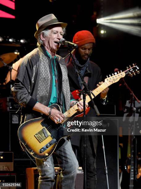 Keith Richards and Gary Clark Jr. Perform onstage at the Second Annual LOVE ROCKS NYC! A Benefit Concert for God's Love We Deliver at Beacon Theatre...