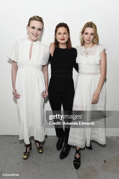 Actress and filmmaker Jaclyn Bethany, actress Bonnie Wright and poet Greta Bellamacina attend the Fabric Short Film Night screening of "Indigo...