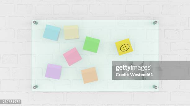 pinboard with smiley face on memo, 3d rendering - notice board stock illustrations