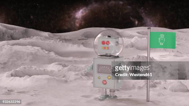 robot on planet in the universe, 3d rendering - star space stock illustrations