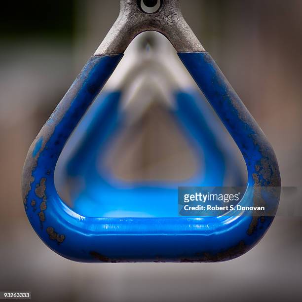 close up of blue rings - つり革 ストックフォトと画像
