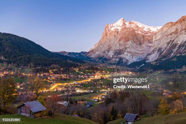 switzerland, bern, bernese oberland, holiday resort grindelwald, wetterhorn in the evening - wetterhorn stock pictures, royalty-free photos & images