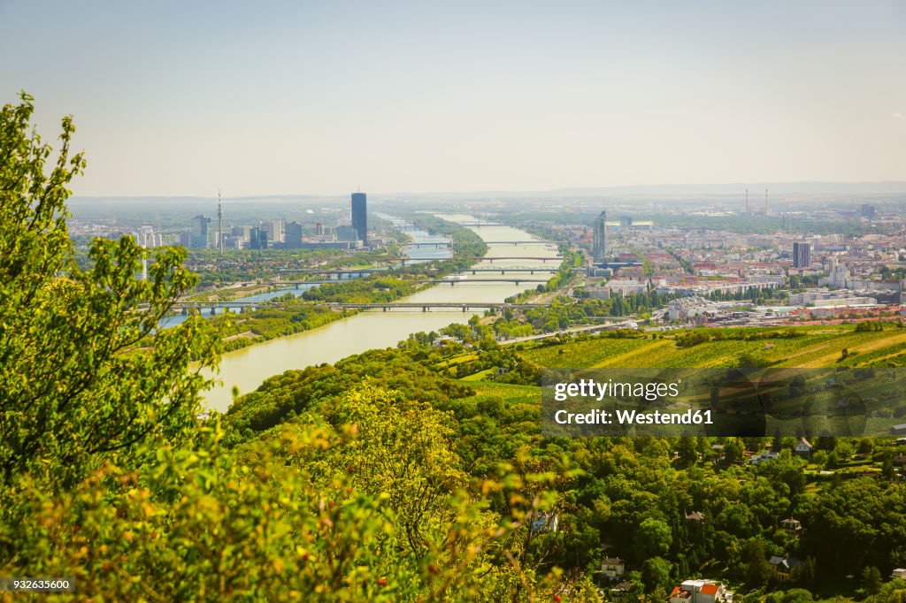 Austria, Vienna with Danube river, view from Leopoldsberg