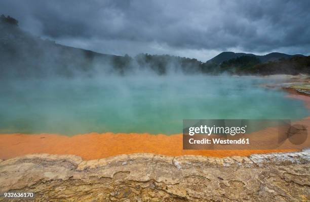 new zealand, north island, wai-o-tapu, champagne pool - thermophile stockfoto's en -beelden