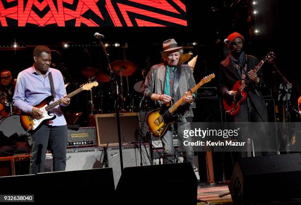 Robert Cray, Keith Richards and Gary Clark Jr. Perform onstage at the Second Annual LOVE ROCKS NYC! A Benefit Concert for God's Love We Deliver at...
