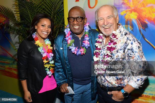 Sheinelle Jones, Al Roker and Jimmy Buffett attend the Broadway premiere of "Escape to Margaritaville" the new musical featuring songs by Jimmy...