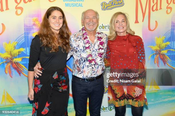 Delaney Buffett, Jimmy Buffett and Jane Buffett attend the Broadway premiere of "Escape to Margaritaville" the new musical featuring songs by Jimmy...