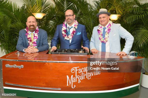 Greg Garcia, Christopher Ashley and Mike O'Malley attend the Broadway premiere of "Escape to Margaritaville" the new musical featuring songs by Jimmy...