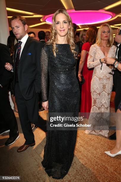 Caro Matzko wearing a dress by Sonja Kiefer during the Four Seasons Fashion Charity Dinner at Hotel Vier Jahreszeiten on March 15, 2018 in Munich,...