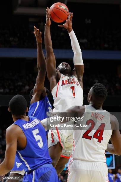 Rawle Alkins of the Arizona Wildcats rebounds the ball in the second half against the Buffalo Bulls during the first round of the 2018 NCAA Men's...