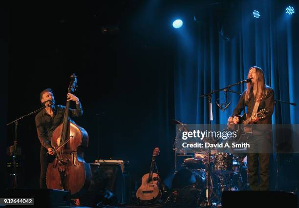 Chris Wood, Jano Rix, and Oliver Wood of The Wood Brothers perform at Iron City on March 15, 2018 in Birmingham, Alabama.