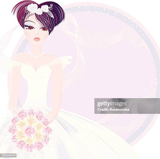 dark hair bride - bride makeup stock illustrations