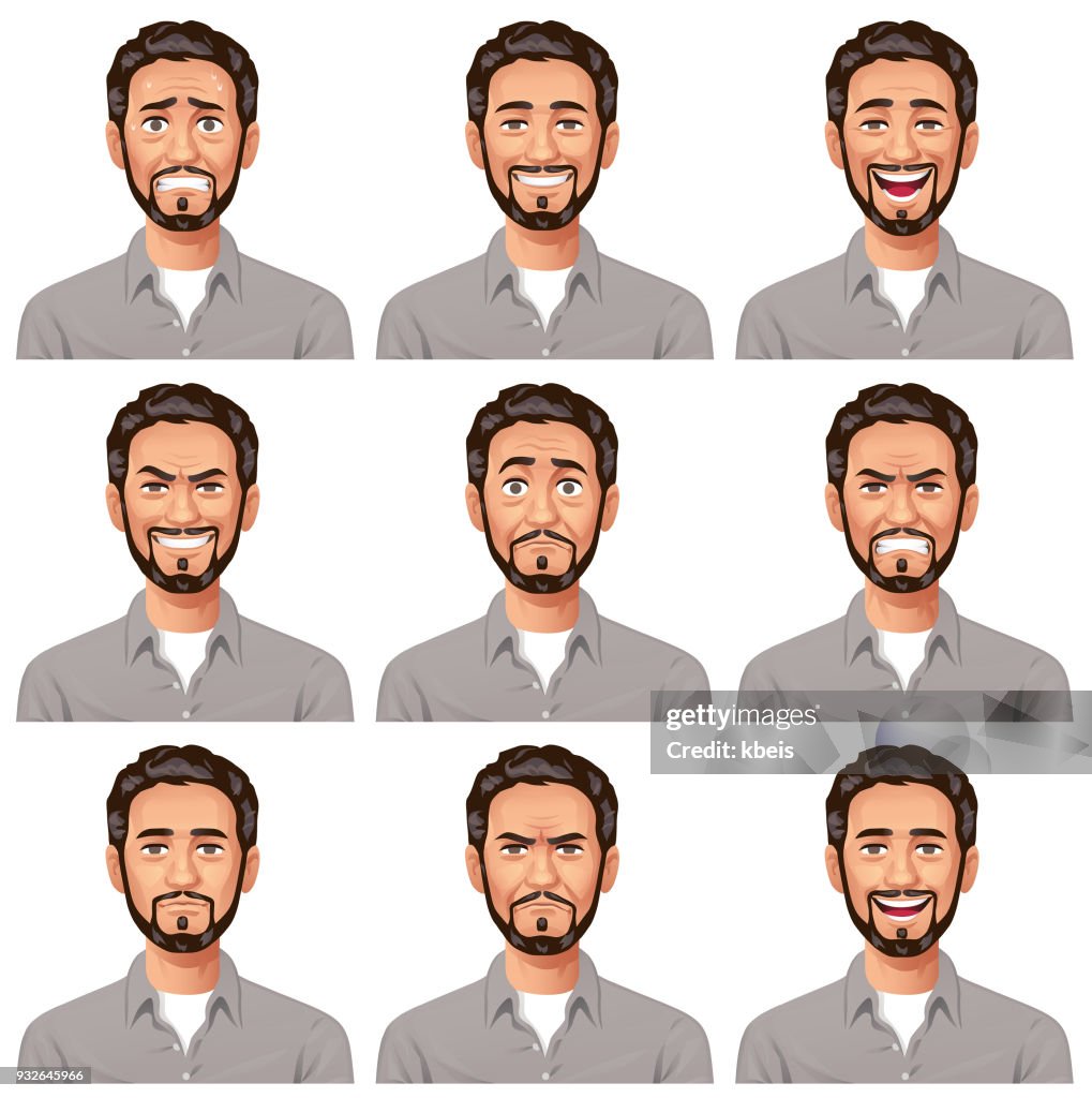 Young Man With Beard Facial Expressions High-Res Vector Graphic - Getty  Images