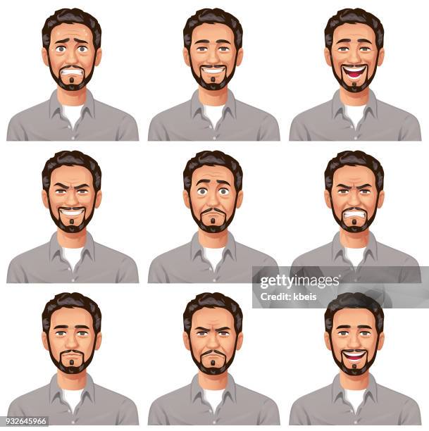 young man with beard- facial expressions - beard stock illustrations