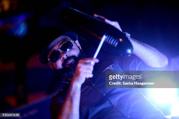 Kino Esparza of Grupo Fantasma performs at the Recording Academy Block Party at the Four Seasons hotel during SXSW on March 15, 2018 in Austin, Texas.