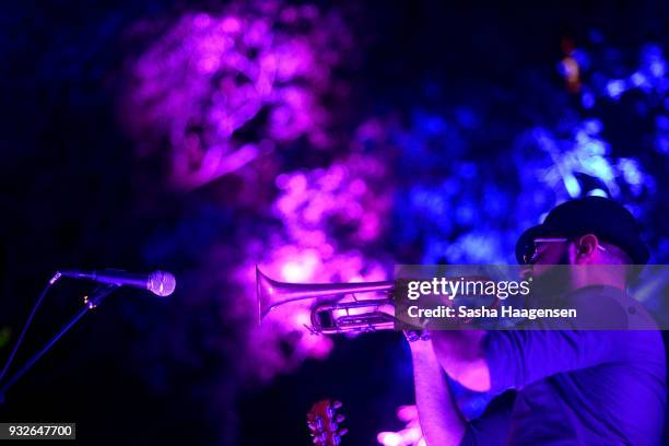 Kino Esparza of Grupo Fantasma performs at the Recording Academy Block Party at the Four Seasons hotel during SXSW on March 15, 2018 in Austin, Texas.