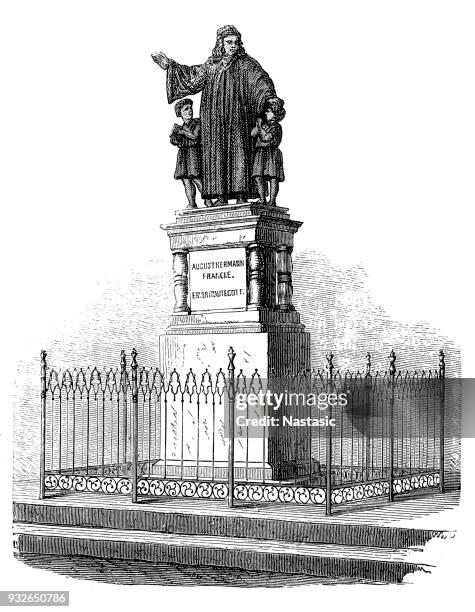 ein denkmal für august hermann franck, gründer der stiftung francke, deutscher lutherischer geistlicher, philanthrop und bibelwissenschaftler. halle/saale, deutschland - philanthrop stock-grafiken, -clipart, -cartoons und -symbole