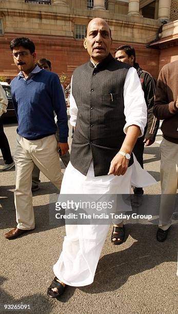 President Rajnath Singh at Parliament on day 1 of the winter session in New Delhi on Thursday, November 19, 2009.
