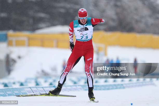 Mark Arendz of Canada competes in the Biathlon - Men's 15km - Standing during day seven of the PyeongChang 2018 Paralympic Games on March 16, 2018 in...