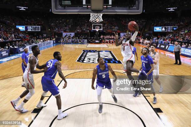 Rawle Alkins of the Arizona Wildcats drives to the basket against the Buffalo Bulls during the first round of the 2018 NCAA Men's Basketball...
