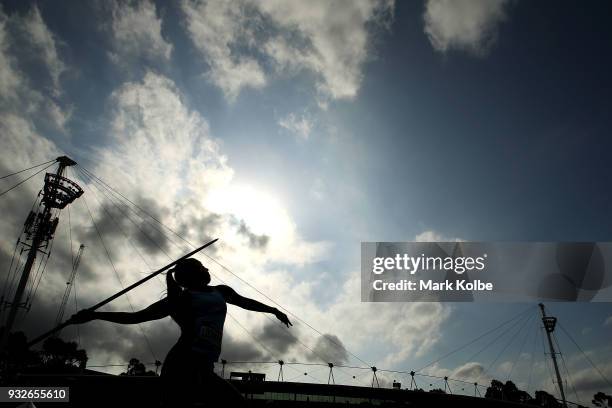 Jasmin Lockwood of New South Wales competes in the Women's under 18 Javelin Throw during day three of the Australian Junior Athletics Championships...